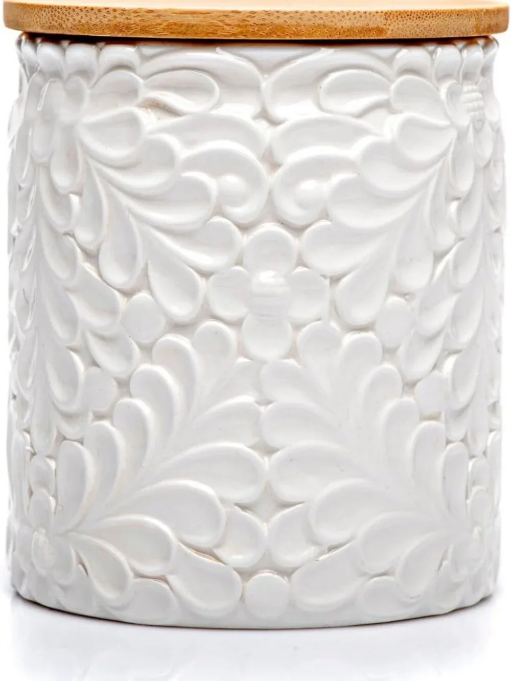 XXL 94 Oz Engraved Ceramic Kitchen Canister with Airtight Bamboo Lid - Versatile